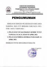 PELAKSANAAN LIBUR NASIONAL DAN CUTI BERSAMA HARI RAYA IDUL FITRI 1444H/TAHUN 2023